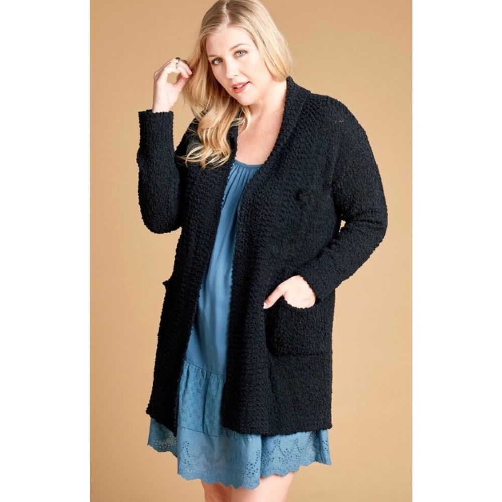🌵 Popcorn Cardigan Sweater Black Fall Plus Size
